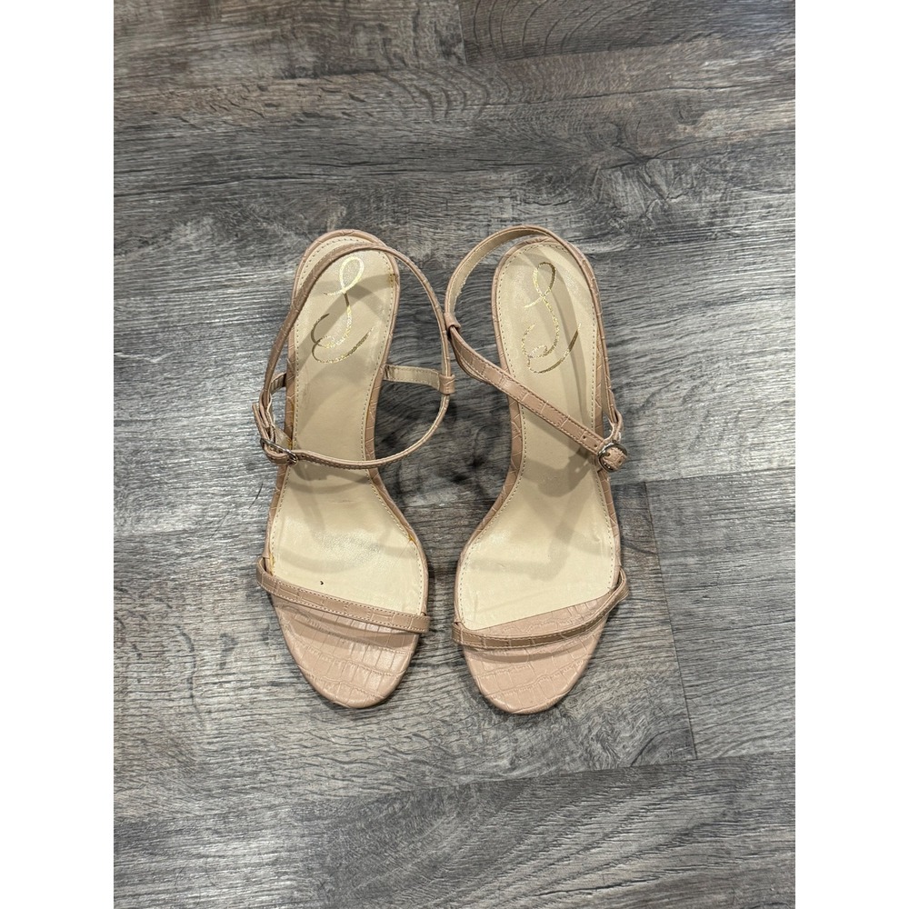 Sam Edelman Ariella Beige Croc Embossed Ankle Strap Stiletto Heels Sandals 7.5M
